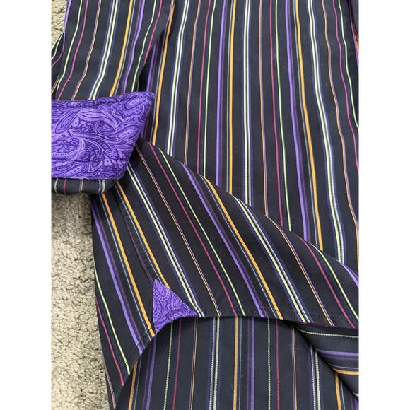 Luchiano Visconti Men's Long Sleeve Medium Striped Flip Cuff Button Up Shirt - Picture 5 of 8